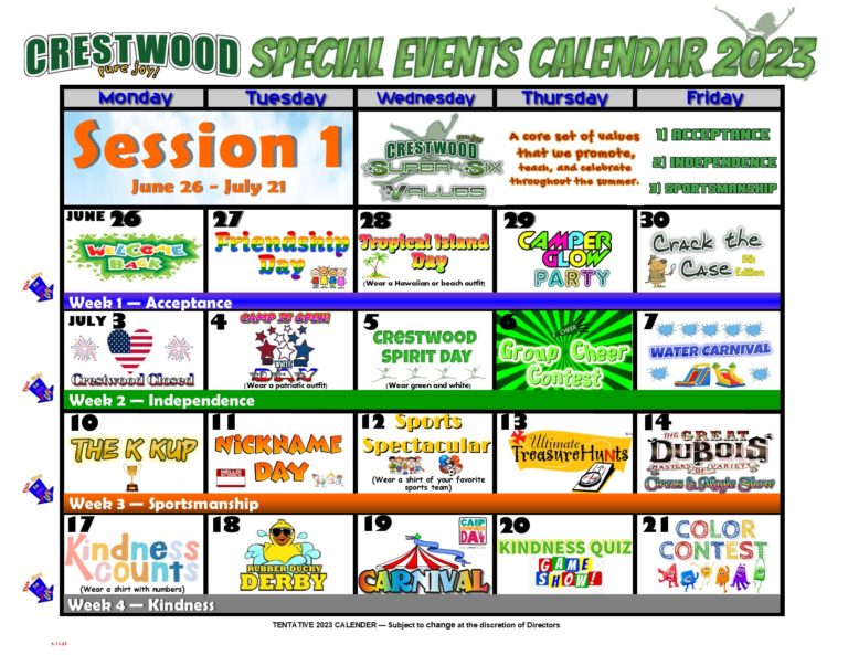 2023 Parent Info Guide, Special Events, Lunch Menu Crestwood Country